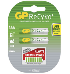 Baterie GP ReCyko+  AAA, HR03, 800mAh, Ni-MH, nabíjecí, (Blistr 2ks), výprodej - 1