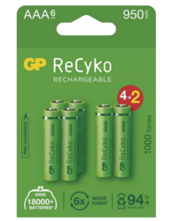 Baterie GP ReCyko 1000mAh ,HR03 (AAA), Ni-Mh, nabíjecí, 1032126100 (Blistr 6ks) - 1