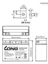 Baterie Long 12V, 20Ah olověný akumulátor F3 - cyklický, AGM (WP20-12IE) - 2